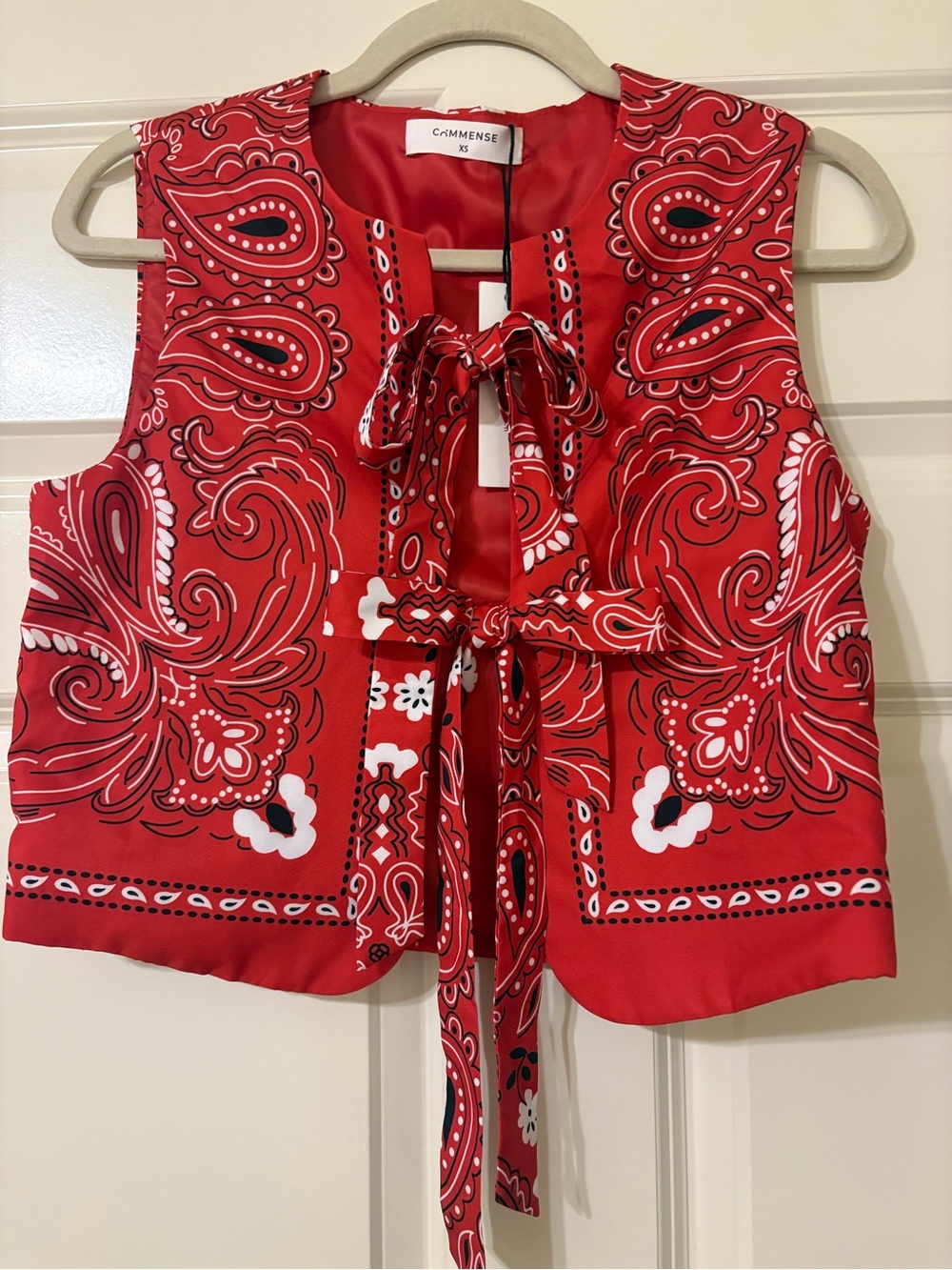 Commense | Red Paisley Tie-Front Vest Top Western Cowgirl